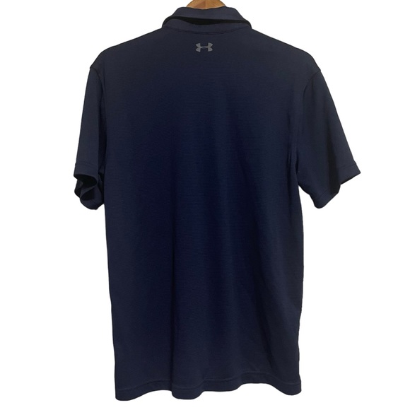 Under Armour Heatgear Polo Shirt Mens Size M Navy Loose Logo Golf - Picture 4 of 7